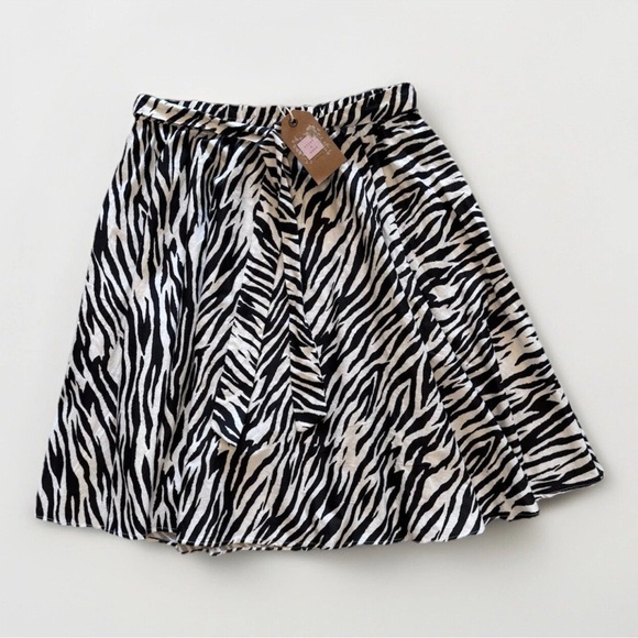 Flint & Moss Dresses & Skirts - New Flint And Moss New York Skirt XL Zebra 🦓 Print Linen Cotton White Vacation